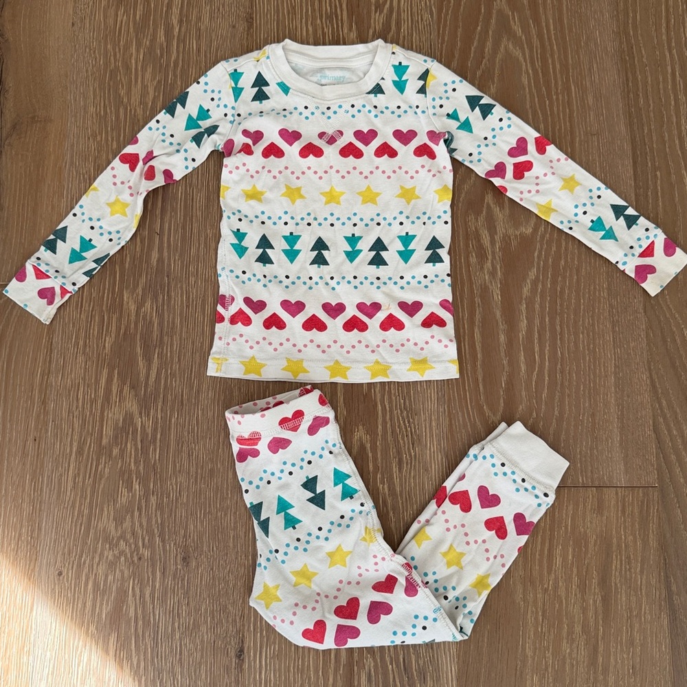 Primary Organic Cotton Pajama Holiday Set - White and Blue